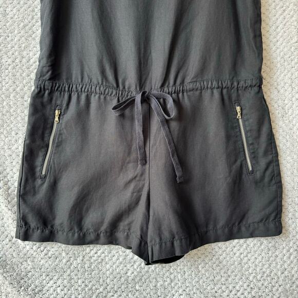 LOFT Lou & Grey Romper S Black Linen Zip Pocket Tie Waist Key Hole Straps V-Neck - Picture 4 of 15